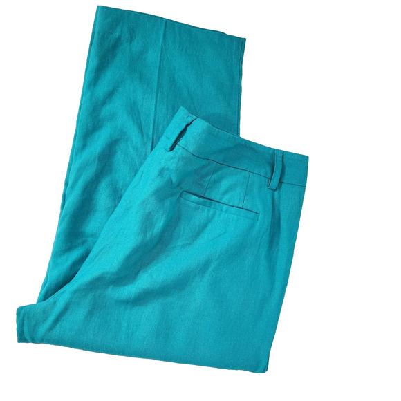 Zac & Rachel Womens Cropped Pants Size 12 Linen Blend Button Detail Pockets Blue - Picture 3 of 9